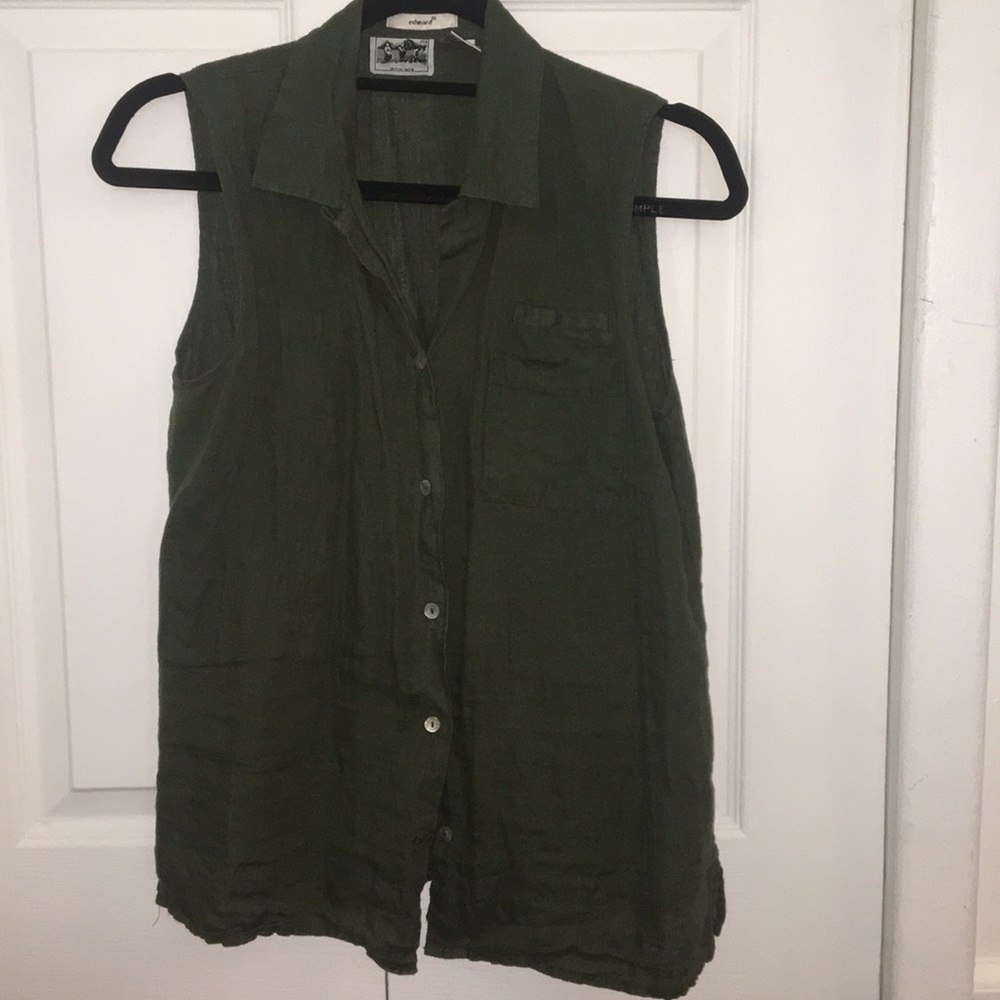 Edward Irish Linen blouse, army green, medium